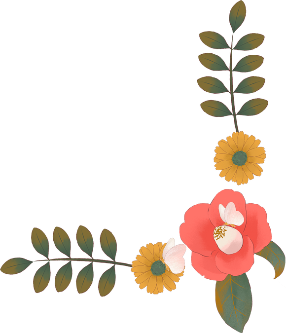 Soft Painting Red Camilla Flower Corner Border Element