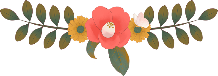 Soft Painting Red Camilla Flower Line Border